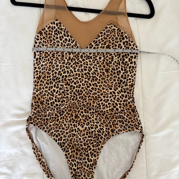 Norma Kamali Racer Deep-V Combo Mio Leopard Mesh One Piece Swimsuit Medium RARE - Picture 7 of 11